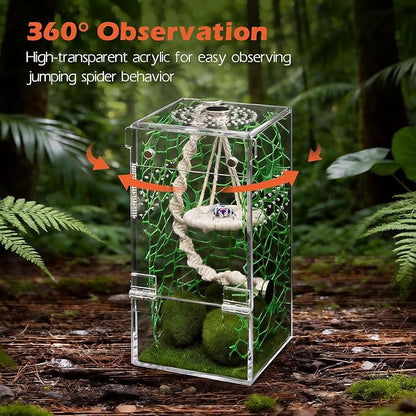 AZV Jumping Spider Enclosure Kit,Escape Proof Praying Mantis Habitat,Magnetic Door Arboreal Tarantula Cribs Ventilation Spider House,Complete Transparent Acrylic Snail Cage,Reptile Tank Bug Terrarium