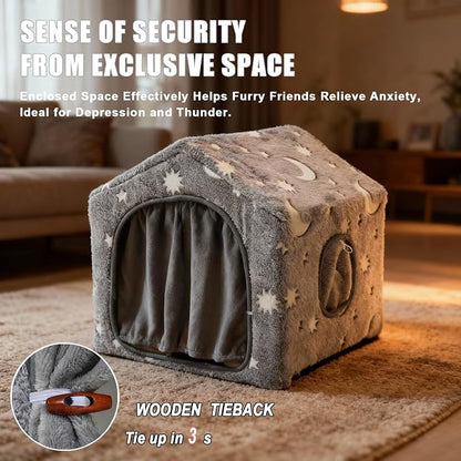 Indoor Dog House, Soft Warm Glow Dog Cave for Medium & Large Dogs | Warm Plush Dog Cave Bed with Sturdy Frame, Machine Washable, Non-slip, for Indoor Dogs and Cats
