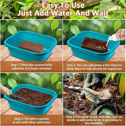 Riare 8 Pack Natural Coconut Fiber Substrate for Reptile- Premium Compressed Coconut Husk Terrarium Bedding for Reptile, Tortoise, Frogs, Snakes Hermit Crabs, Burrowing Animals