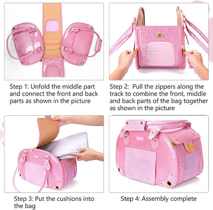 Dog Carrier Purse, Pet Carrier, Bling Waterproof Premium Leather Pet Travel Portable Bag Carrier for Cat and Small Dog Home & Outdoor Small Bling Pink