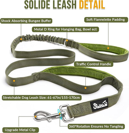 SlowTon No Pull Dog Harness with Front Clip - Heavy Duty, Soft Padded | Neck & Chest Adjustable, Tactical Pet Vest and Leash Set for Large Medium Sized Dogs, for Easy Walk & Training, Green S