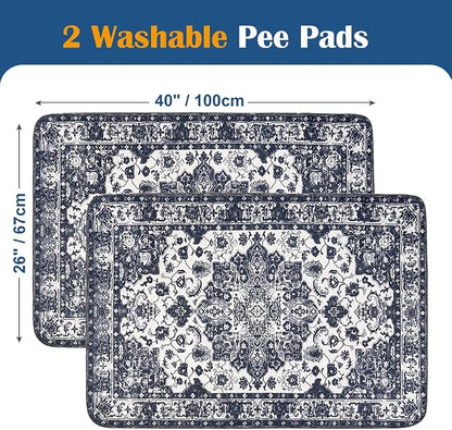 Washable Pee Pads for Dogs, 2 Pack Reusable Puppy Training Pads 40"x26" Super Absorbent Waterproof Dog Training Pads, Non-Slip Potty Pads, Whelping Pads Litter Mat Navy Blue