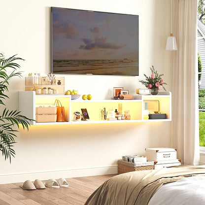 55.1"W Floating TV Stand with LED Lights & Power Outlets