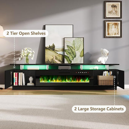 AMERLIFE 90" High Gloss 2 Tier TV Stand