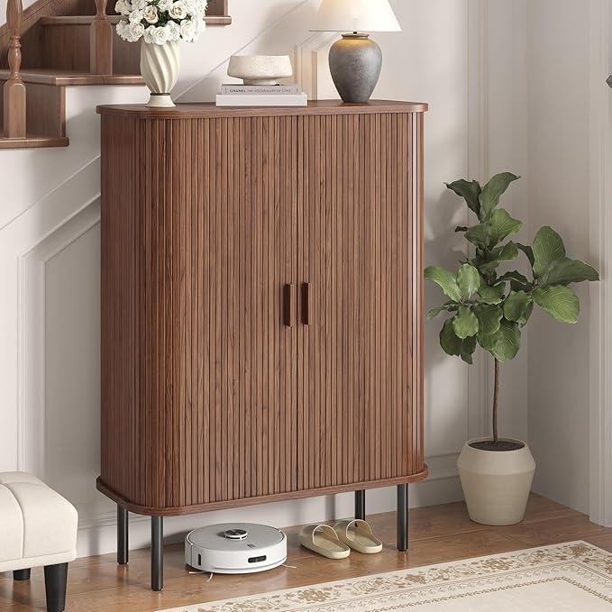 Shoe Storage Cabinet with Adjustable Shelves, 6-Tier Mid-Century Modern Shoe