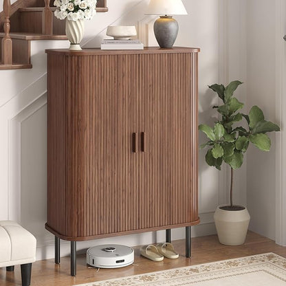 Shoe Storage Cabinet with Adjustable Shelves, 6-Tier Mid-Century Modern Shoe