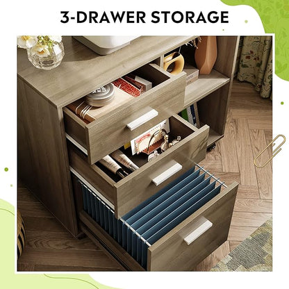 DEVAISE 3 Drawer Mobile File Cabinet, Wood Lateral Filing Cabinet, Printer Stand