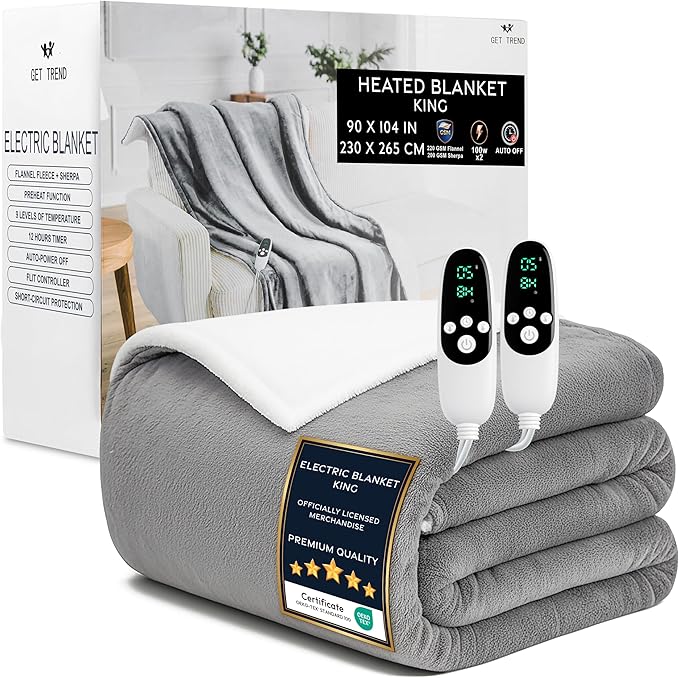 Heated Blanket Electric Luxurious Fleece King Blanket, 9 Heat Settings & 12H