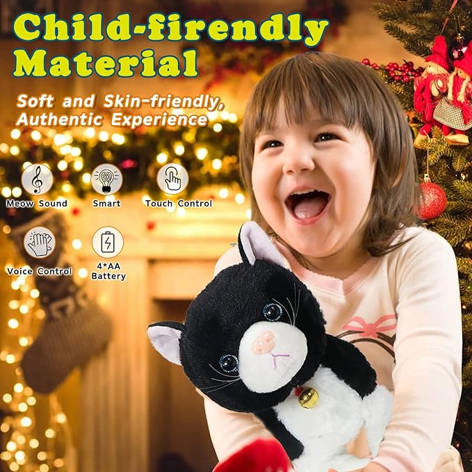 Plush Cat Stuffed Animal Interactive Robot Toy, LED Robotic Cat Barking Meow Kitten Touch Control, Electronic Cat Pet, Robot Kitty Toys, Animated Toy Cats for Girls Baby Kids