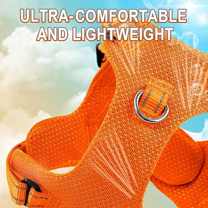 Dog Harness Step in Dog Vest Harness, Reflective Adjustable Puppy No Pull Harness Breathable Soft for Small and Medium Dogs Cats, Orange, XXS