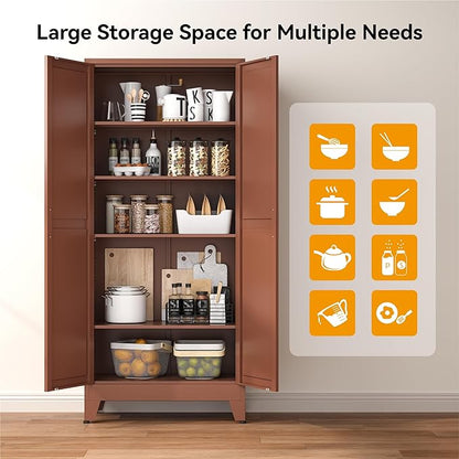 COFaR 71" Classic Pantry Cabinet in Brown, 5-Tier Storage