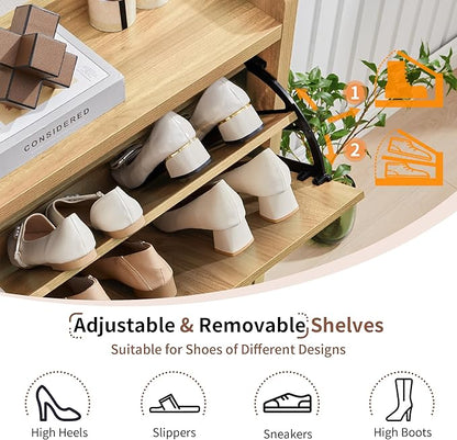 Narrow Shoe Cabinet with 2 Flip Drawers