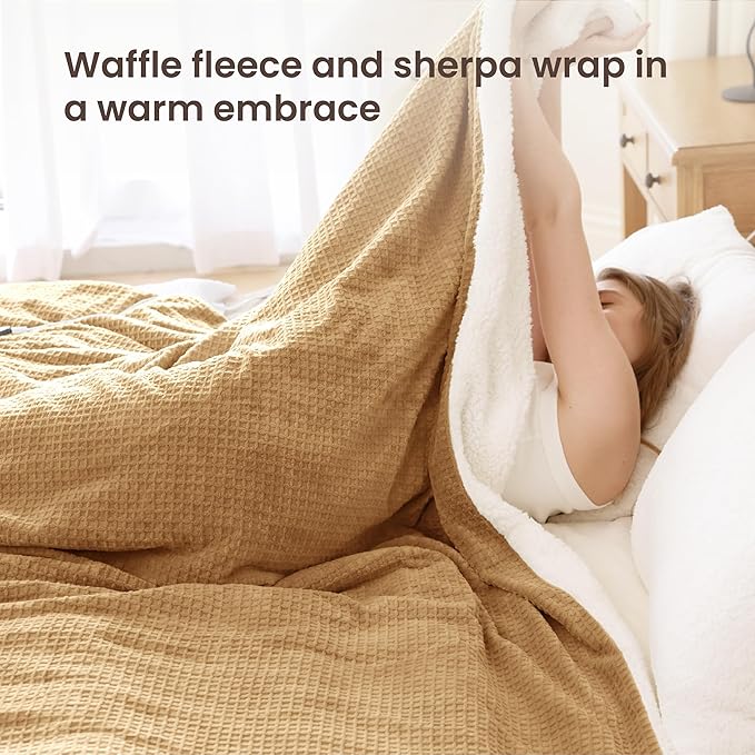 Heated Blanket Electric Blanket King Waffle, 90x100 Inches Dual Controllers