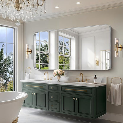 CIRCUMI Silver Bathroom Mirror, Rounded Corner, Tempered Glass, Large Mirror