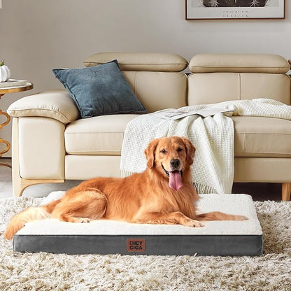 EHEYCIGA Orthopedic Dog Bed Large with Removable Washable Cover, 35IN Beige | Egg Crate Foam Support, Durable Oxford fabric, Non-Slip Bottom, Machine Washable, Soft Waterproof Plush Pet Bed Mat For Crate