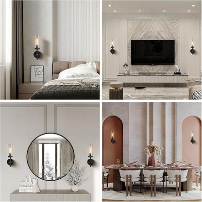 14" Bathroom Vanity Wall Sconces,Matt Black Wall Sconces Set of Two,Glass Tube Sconces Wall Lighting Indoors,Wall Lights for Mirror, Living Room, Bedroom, Hallway
