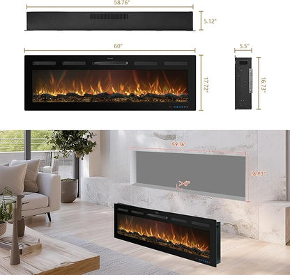 60 Inch WiFi-Enabled Recessed Electric Fireplace Inserts