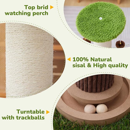 34inches Tall Cat Scratching Post with Cat Ball Track Toy Heavy Duty and Thicker Large Diameter Natural Sisal Cat Scratcher Post for Indoor Cats Protect Your Furniture