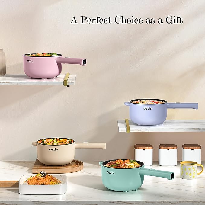 Dezin Electric Cooker, 2L Non-Stick Sauté Pan, Rapid Noodles Mini Pot