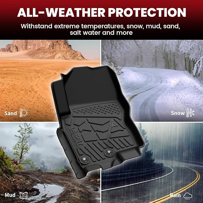 LASFIT Floor Mats for Nissan Frontier 2009-2021 Crew Cab (Not Fit King Cab), All Weather TPE Custom Fit Easy Clean Durable No-Curling Floor Liners for Frontier 1st & 2nd Row Car Mats, Black