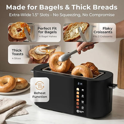 Toaster 4 Slice Wide Slot, Bagel Function, Long Slot, Stainless Steel, Touch