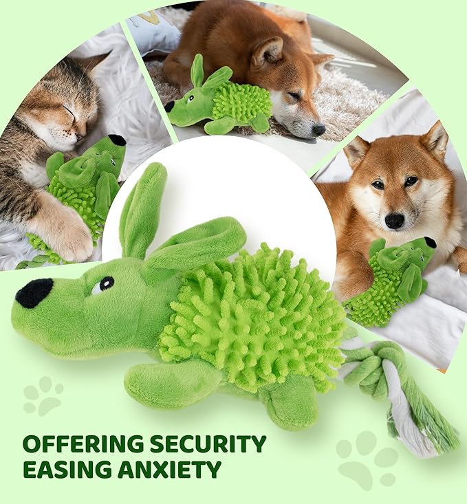Squeaky Dog Toys - Plush Dog Toys with Soft Durable Fabric for Small Medium Large Breeds, Interactive Tug of War Rope Chew Toys, Teeth Cleaning, Dental Care, and Keep Dogs Busy (Puppy-Green)