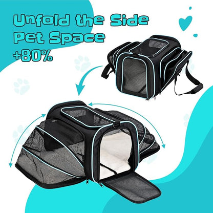 Soft-Sided Expandable Small Dog Carrier, Airline Approved for Traveling | Durable Mesh Large Cat Pet Puppy Flight Carrier for Kittens, Puppies and Rabbits, 17x11x11 Inches
