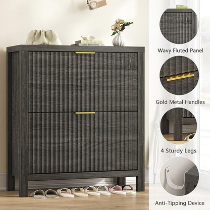 Shoe Cabinet Storage for Entryway, Fluted Shoe Cabinet