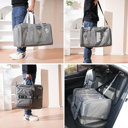 Large Cat Carrier for 2 Cats with Removable Soft Pad(43.3 x 17 x13Inches), Collapsible&Expandable Pet Carrier for Large Cats and Small Dogs 35 LBS,Breathable Mesh Top,Safety Harness