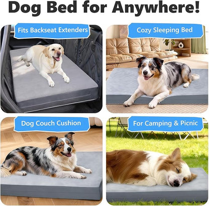 Backseat Dog Bed, Dog Bed for Car Back Seat, 4in Orthopedic Egg Crate Foam Pet Bed with Reversible Plush & Faux Leather for Backseat Extender – Waterproof, Stable Fit, Washable (55"x26.5", Gray)