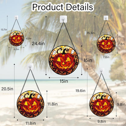 Stained Glass Window Hanging - Halloween Decorations Evil Pumpkin Orange Suncatcher for Doors Garden Indoor Funny Spooky Sun Catchers Gothic Decor Horror Gifts for Women Men Friend 11.8 in