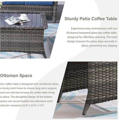 Belord 4 Piece Patio Furniture Set - Outdoor Glider Bench with Swivel Rocker Chairs and Coffee Table, High Back Small Outdoor Conversation Furniture Sets for Deck Sunroom Balcony Backyard