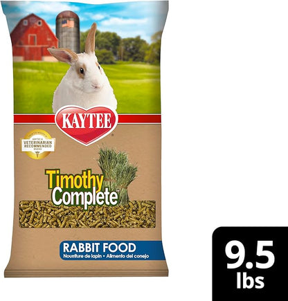 Kaytee Timothy Complete Rabbit Food, Made with Timothy Hay, High in Fiber, Supports Dental Health and Digestion, 9.5 pounds