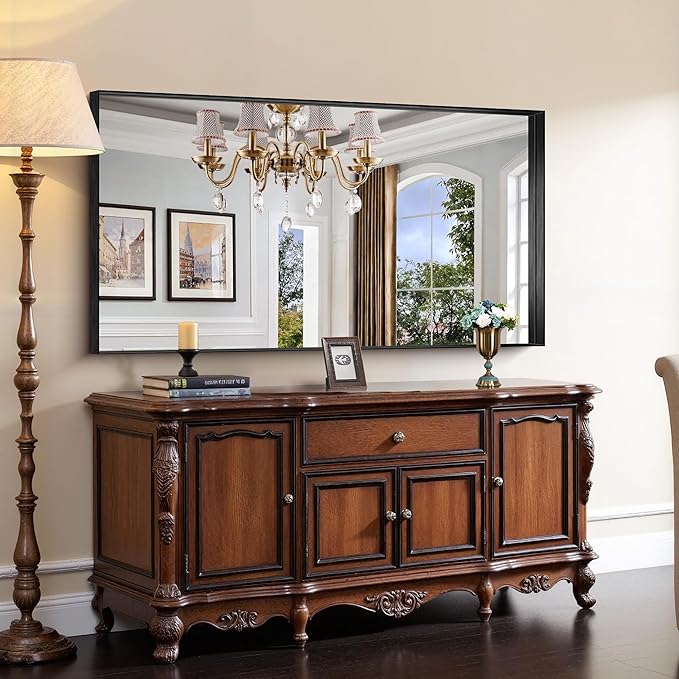 CIRCUMI Black Bathroom Mirror, Brushed Finish, Tempered Glass, Large Mirror