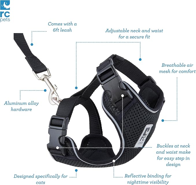 RC Pets Adventure Kitty Cat Harness | Adjustable Airmesh Vest with D-Ring and 6ft Leash for Walking and Travel | Maze, Medium