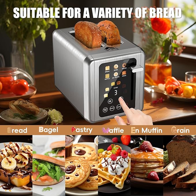 2 Slice Toaster, Touchscreen & Dual Independent Control Panel, 5 Basic
