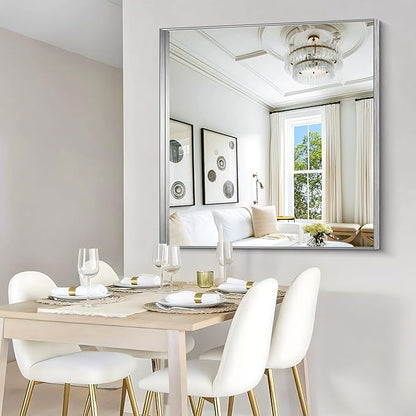 CIRCUMI Silver Bathroom Mirror, Brushed Finish, Tempered Glass, Mirror