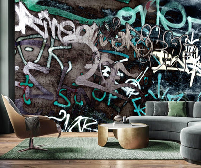 AFZEVEB-Black and White Art Graffiti Wallpaper Wall murals for Bathroom 136"x96" (Not Peel and Stick)