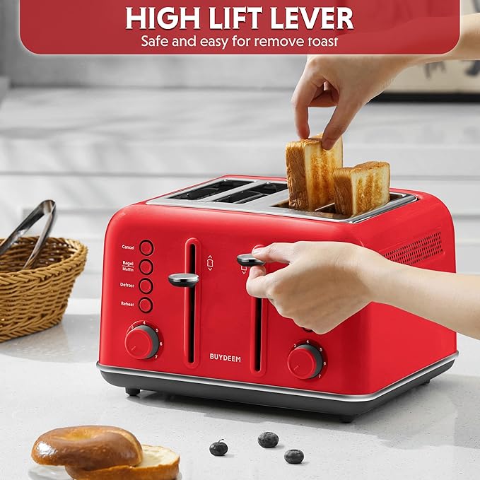 BUYDEEM DT640 4-Slice Toaster, Extra Wide Slots, Retro Stainless Steel