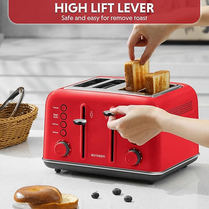 BUYDEEM DT640 4-Slice Toaster, Extra Wide Slots, Retro Stainless Steel