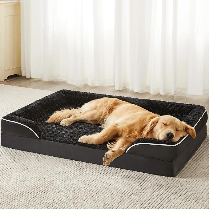 WNPETHOME Orthopedic Washable XXL Dog Bed for Senior Dog Cozy Sleep | Extra Large Waterproof Big Soft Dog Couch Sofa Bed for Dogs Relax with Removable Cover Supportive Pet Bed Black 48x35 Inch