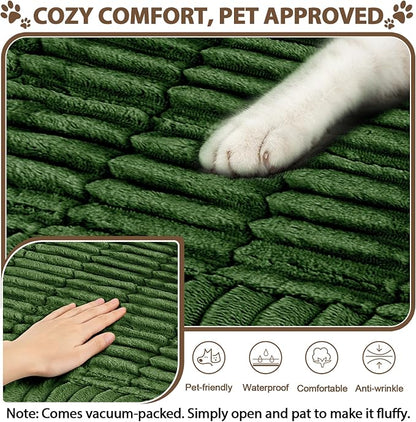 FUANGUI 2 Pack Waterproof Couch Cover for Dogs Pets Sofa Protector | Non-Slip Washable Fuzzy Soft Sofa Slipcover for 2 PCS L Shaped Sofa Pet Friendly, 27.6" x 70.9"+27.6" x 82.7",Dark Green