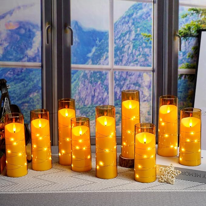 Flameless Candles with Embedded Star String, Battery Operated LED Pillar