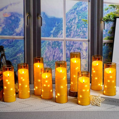 Flameless Candles with Embedded Star String, Battery Operated LED Pillar