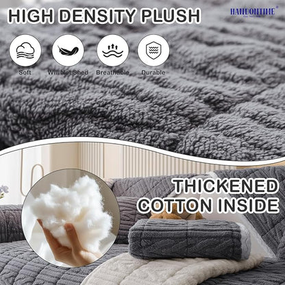 HANDONTIME Fuzzy Dog Couch Cover Washable, Pet-Friendly Sofa Covers Non-Slip Geometric Jacquard Pet Protector Furniture Cover for 3 Cushion Sofa Cozy Fuzzy Dog Mat for Couch (Grey, 35.4" x 70.9")