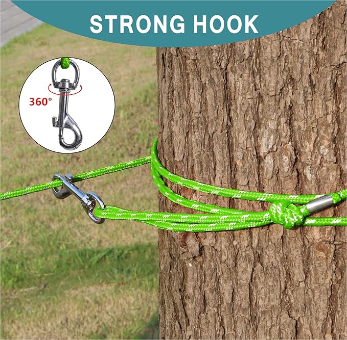 Reflective Cat Leash -50FT Cat Cable Out Escape Proof Walking Leads Yard Long Durable Safe Leash Traning Play Outdoor for Puppies/Kittens/Small Animals(Green)