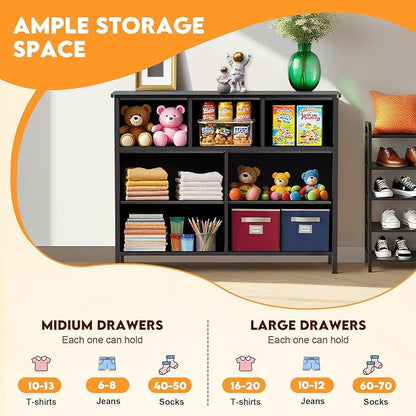Curved Profile Dresser for Bedroom, Chest of Drawers, 7 Storage Drawers