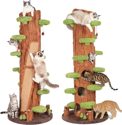 2-Pack 90.5" Tall Cat Tree for Indoor Cats, KAMABOKO Multi-Level Tall Cat Tower with Sisal-Covered Scratching Posts, Plush Perches, Hanging Toys & Spring Toys, Large Kitty Condo with Jumping Platforms
