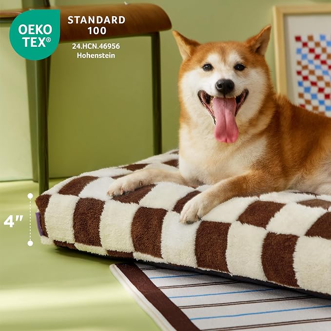 LE SURE Cute Aesthetic XL Dog Bed, Jacquard Thick Pet Pillow，44x32 | Shredded Chopped Foam,Modern Plush Crate Cushion Gift for Extra Large Dog, Waterproof Washable Cover, Anti Slip Bottom, Brown