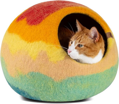 MEOWFIA Cat Cave – Premium Felt Cat Bed for Indoor Cats, Handmade 100% Merino Wool (Large, Tucson Sunset)